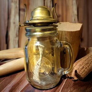 1 Vtg 60s Country Fair Drinking Jar Oil Kerosene Lamp Rooster Wheat Brass W/Wick